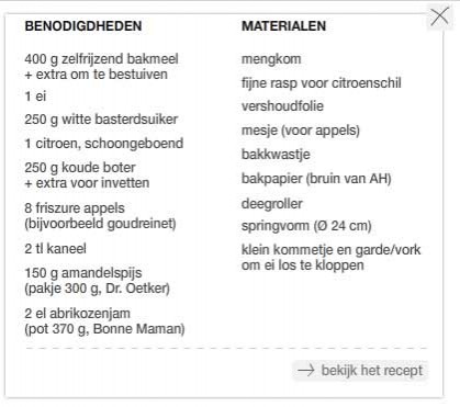 I.A. kookles: Appeltaart - Lijstje basis