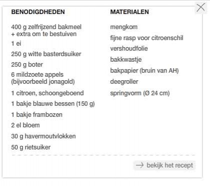 I.A. kookles: Appeltaart - Lijstje variant