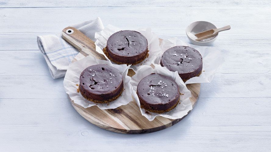 Mini-chococheesecakesmet zoutjesbodem