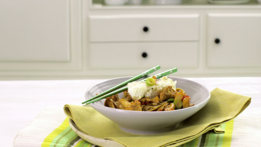 Cantharellen met hoisinsaus en schelvis stap 8.mov