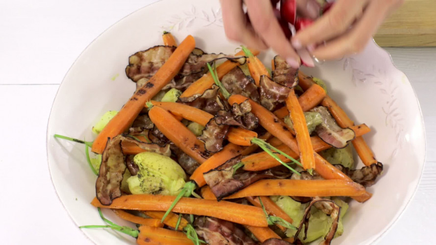 Crunchy aardappelen met bospeen en spek stap 9