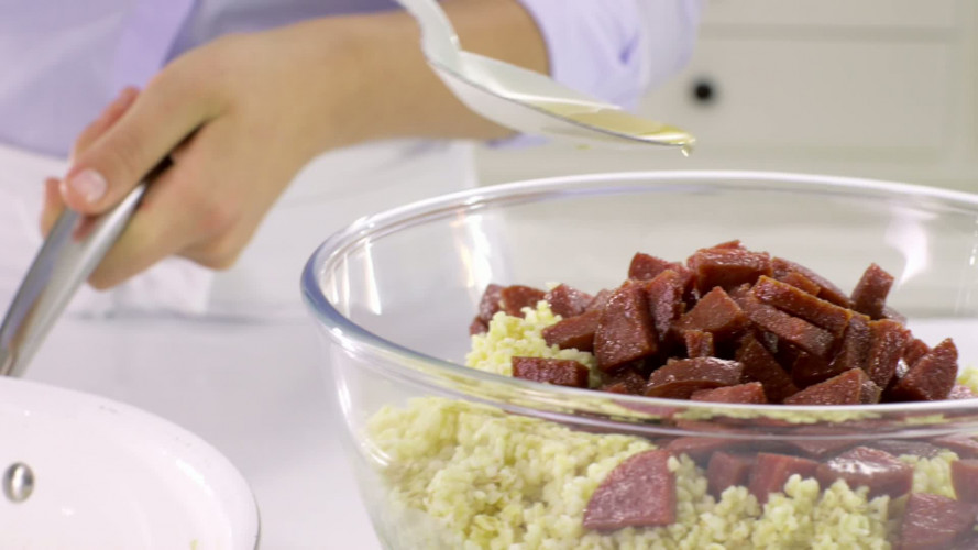 Bulgursalade met artisjok, dragon en salami stap 6.mov