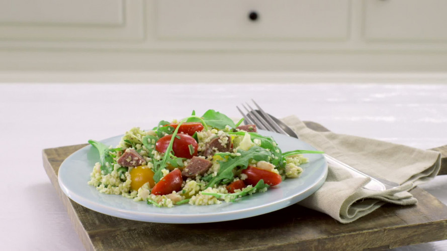 Bulgursalade met artisjok, dragon en salami stap 7.mov