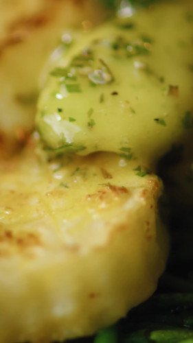 Vegan 'coquilles' van knolselderij met zeekraal