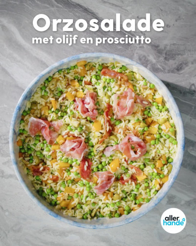 Orzosalade met olijven en prosciutto