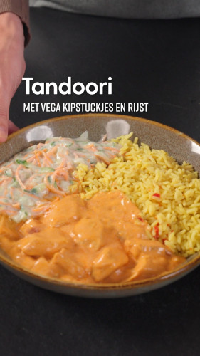 Tandoori met vega kipstuckjes en rijst