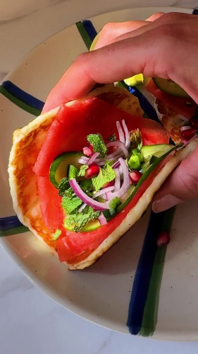 Smased halloumi met watermeloen